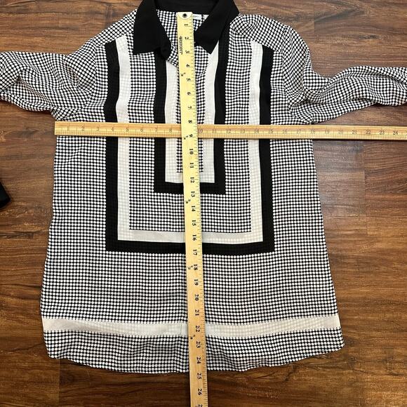Halogen Black White Semi Sheer Button Down Top Geometric Print Dot Blouse XS - Picture 9 of 9